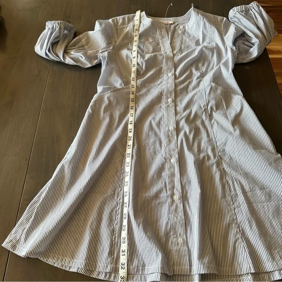 Parker Pinstripe Long Sleeve Button Down Toe Waist Dress Small - Picture 9 of 10